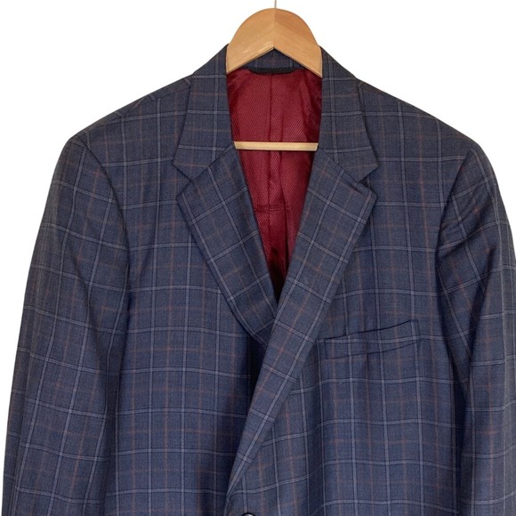 Tom James Bespoke Mens Royal Classic 2 Button Blazer Size 50R Blue Windowpane - Picture 1 of 14